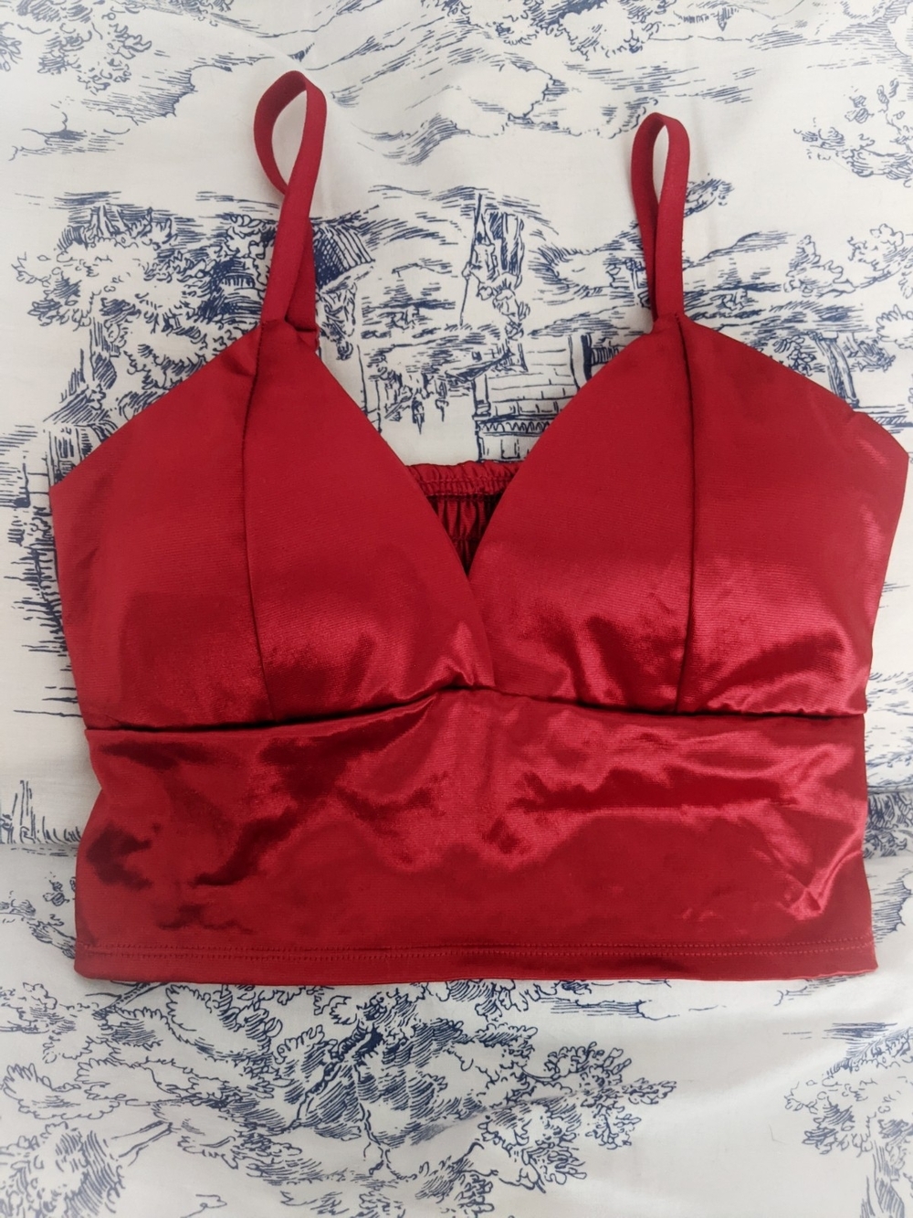 Red Satin Bralette Crop Top - Small